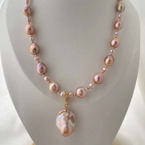 Radiant Pink to Purple Baroque Pearl Necklace - House Of Pearls